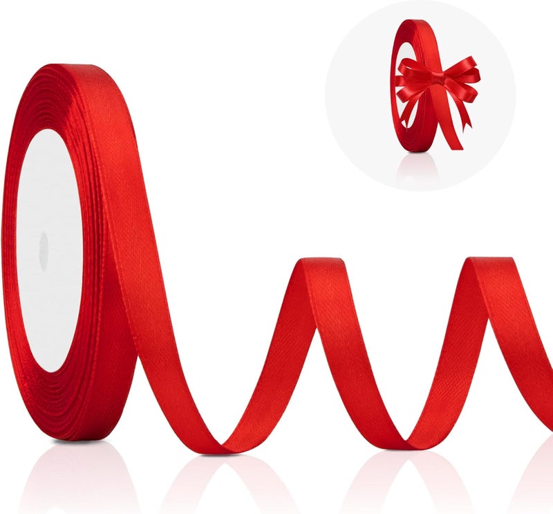 STARKET Red Ribbon for Gift Wrapping, Red Satin Ribon 3/8 in, Thin Red Ribbon for Christmas Tree, Liston Rojo, Red Valentines Ribbon for Flower Bouquet Bows Gift Wrap Ribbon for Lei Wedding Invitation - Image 1